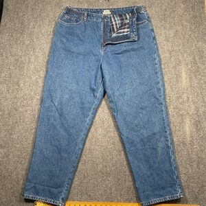LL Bean Original Fit Relaxed Jeans Womens Size 20 Reg Plaid Lined Blue Denim